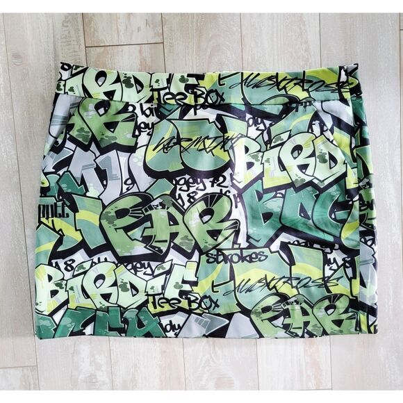 Loudmouth Ladies 14 Golf Skort Skirt Stretch Grafitti‎ Green Multi Large NEW - Picture 1 of 6
